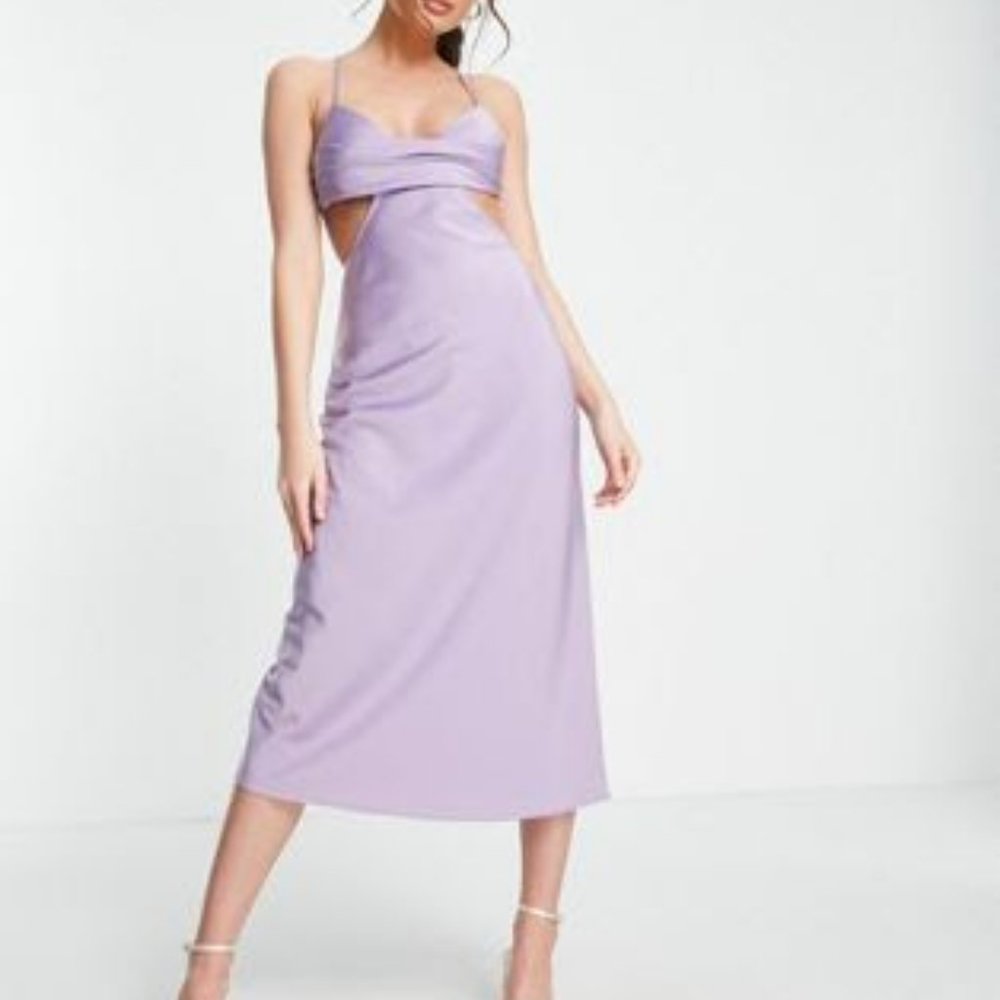 NWT- ASOS  The Frolic Satin Bust-Detail Cami Dress in Lilac. Size 12